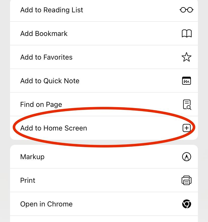 Add to Home Screen step